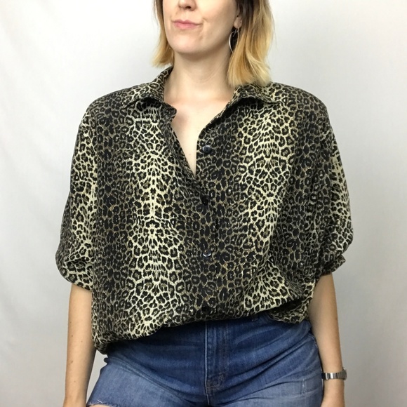 Vintage Tops - Vintage Leopard Print Oversized Button Blouse 24